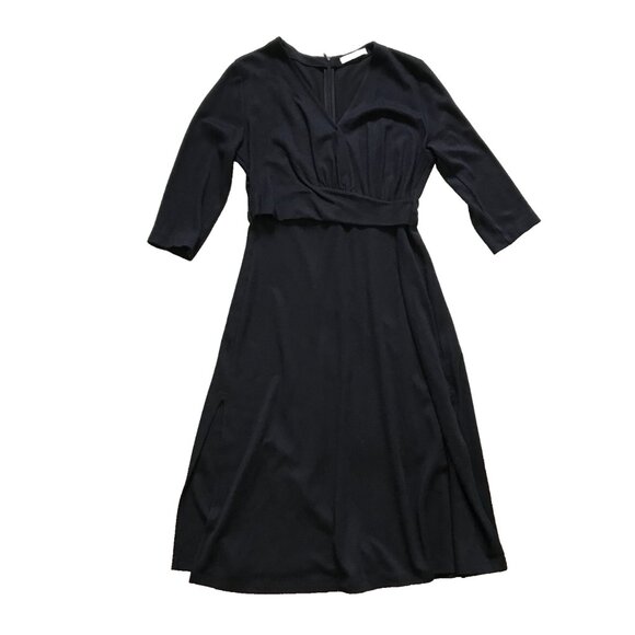 Amina Rubinacci Peserico Midi Dress Womens 46 10 L Navy Blue V-Neck Fit & Flare - Picture 1 of 11